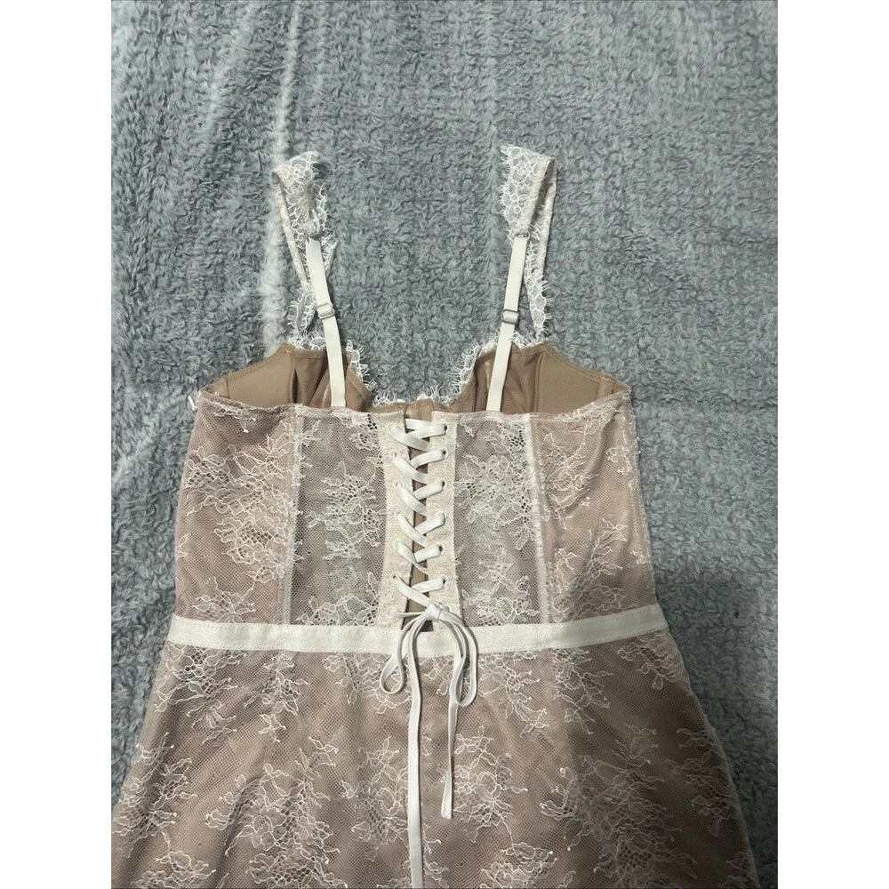 Lace Corset Cream Nude Dress Y2K Vintage Whimsygoth Cottage Core